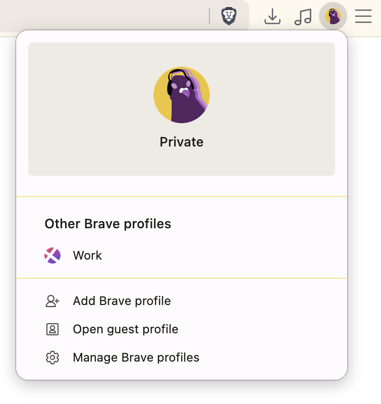 Profile menu