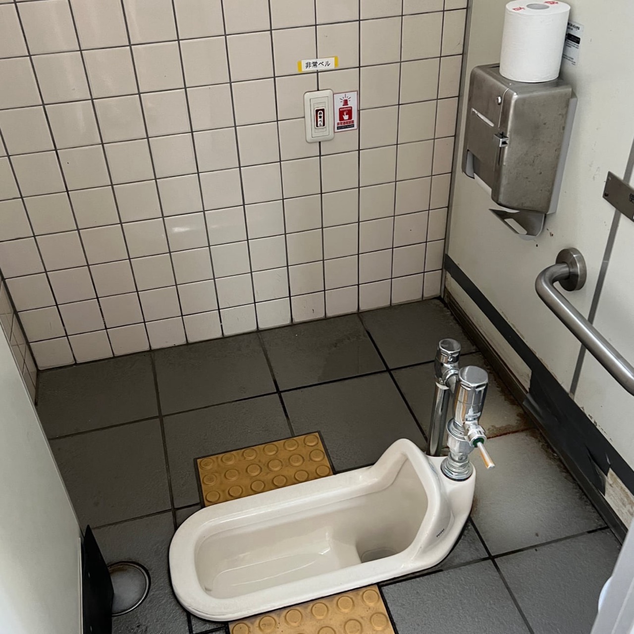 This kind of handle is also used in traditional squatting toilets. Pay attention to the emergency button on the wall that isn’t a flush.