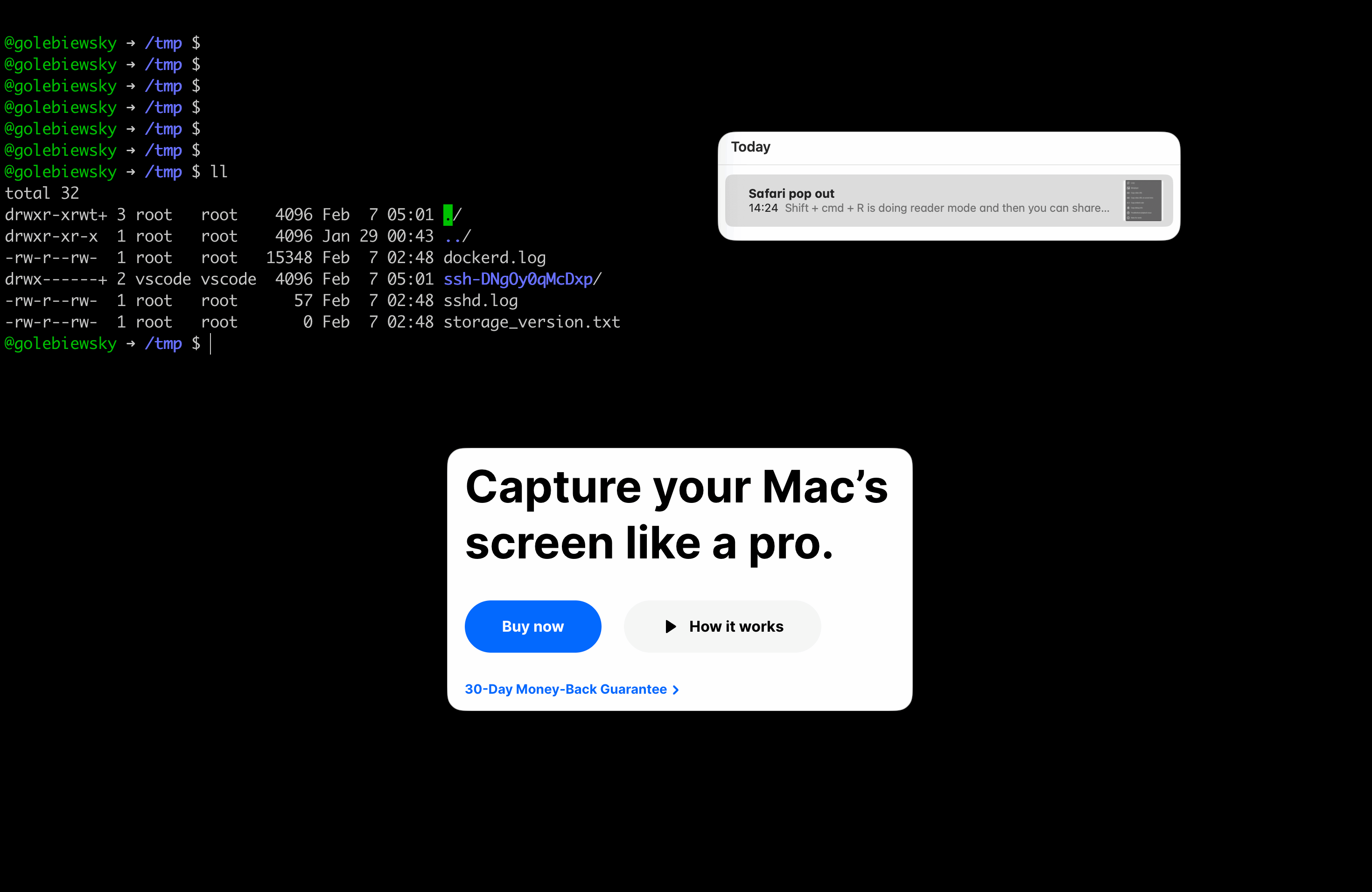 Screenshots floating on top of everything