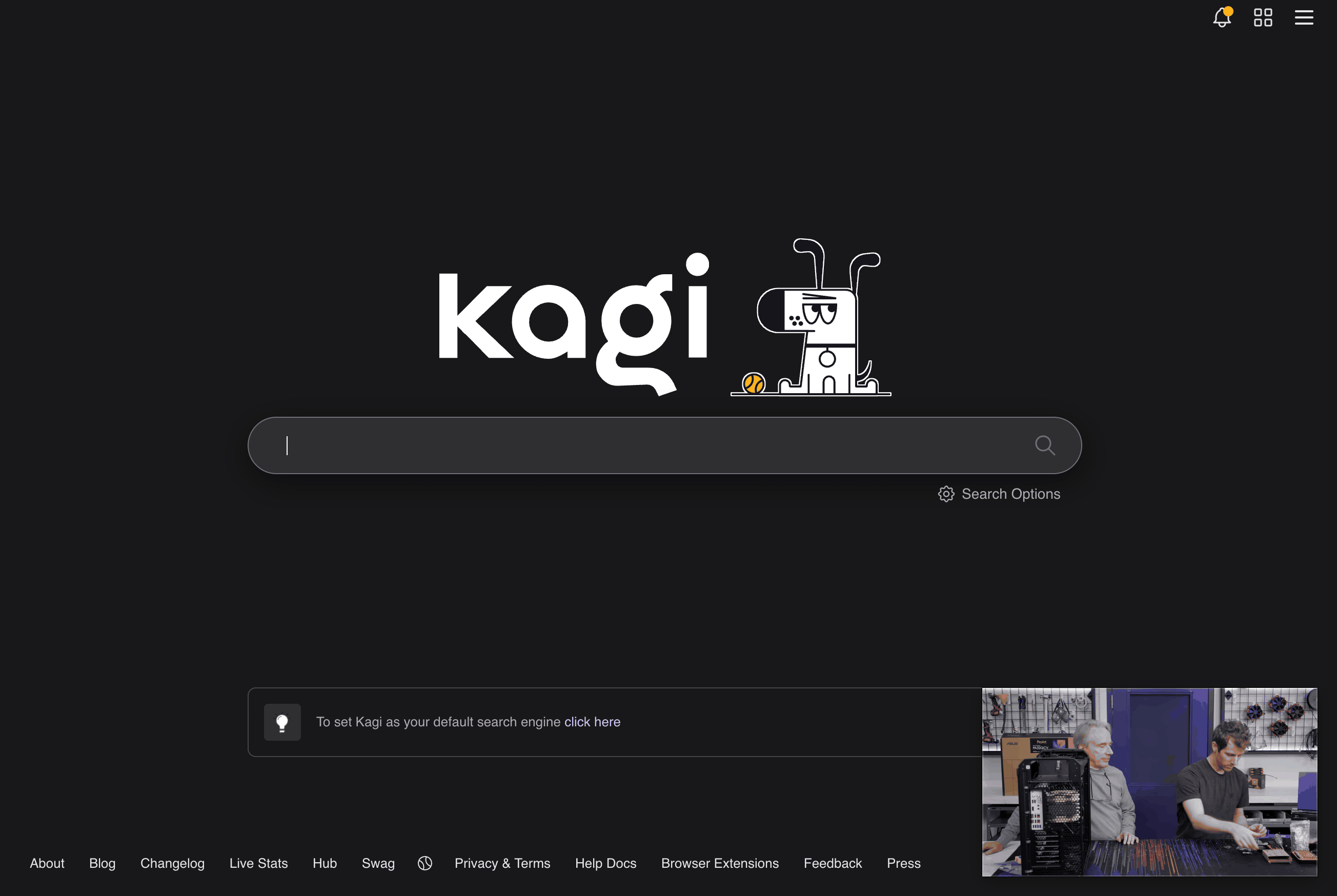 Showing Linus Tech Tips video on top of Kagi search, almost seems like an ad